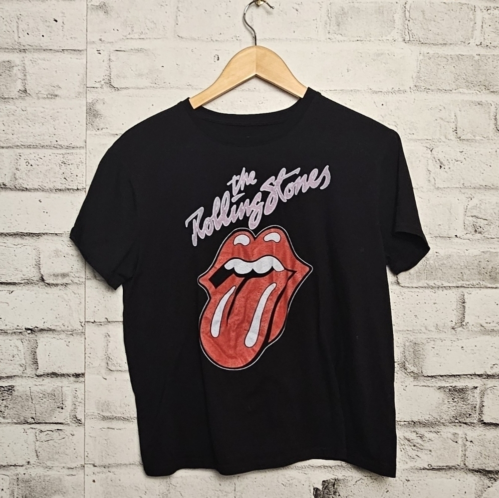 The Rolling Stones Womens Large Black Tongue Logo Graphic Band Tee